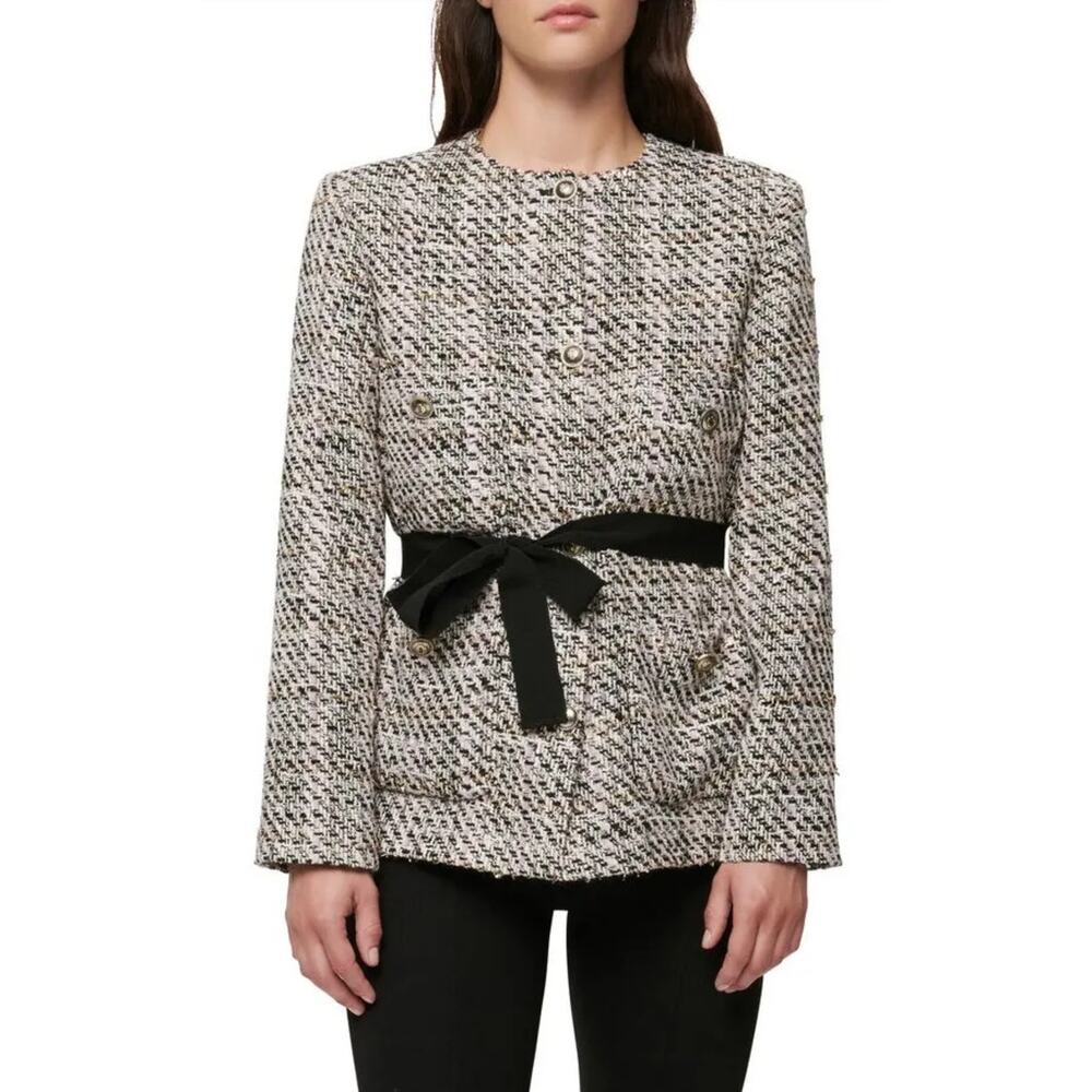 NWT Maje Venalta Contrast Tweed Belted Jacket Size 36/Small